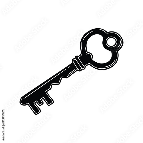Vintage skeleton key illustration isolated on white background black and white hand-drawn graphic