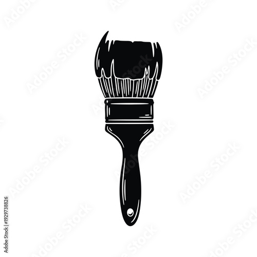 Paintbrush with wet paint hand-drawn black and white illustration graphic icon for art and renovation