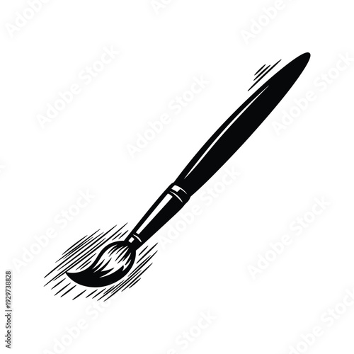 Paintbrush illustration artist tool in black and white woodcut style