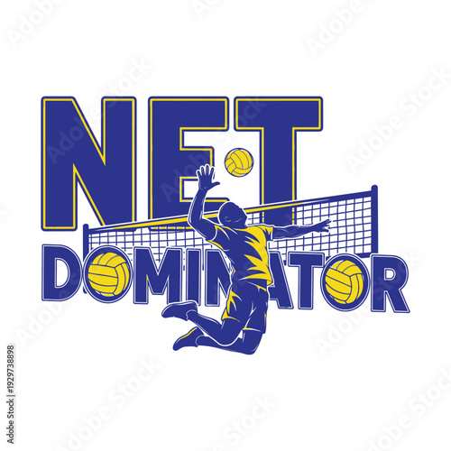 Volleyball player dominating the net with a powerful jump tshirt design
