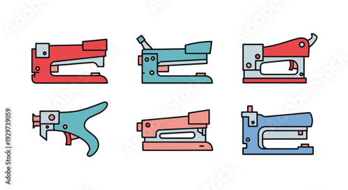 Staple Gun Line art soft tone color illustration