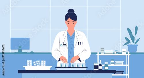Pharmacist Preparing Medication in Pharmacy, Healthcare Professional at Work