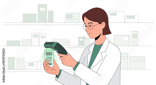 Pharmacist Scanning Medication Bottle with Barcode Scanner in Pharmacy