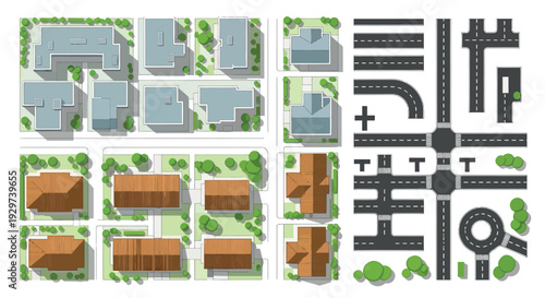Top View City Map Tiles Vector Set