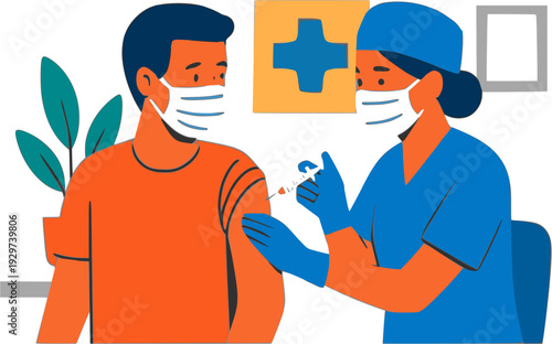 Vaccination awareness flat vector illustration in healthcare clinic