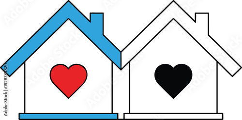 Home Care and Real Estate Icon Set with House and Heart Symbol in Colored and Outline Flat Vector Design