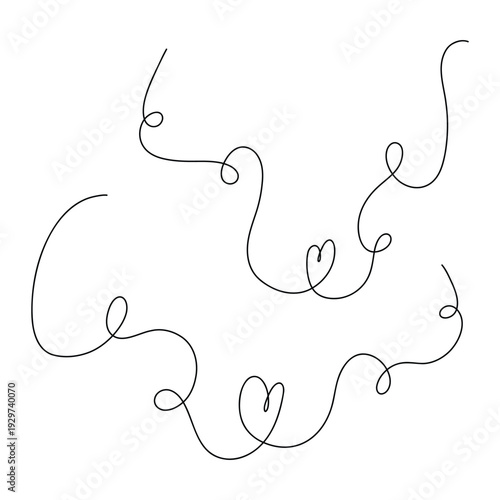 A black line drawing of a tangled mess of loops and swirls on a white background