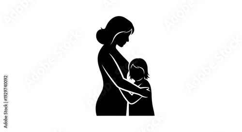 Black silhouette of mother holding baby vector