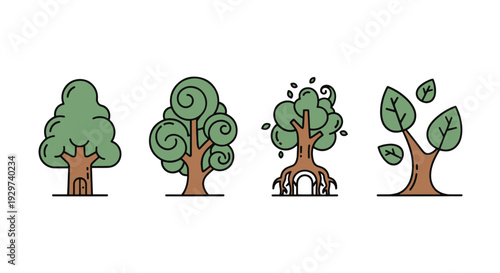 Storybook tree Line clean abstract modern vector