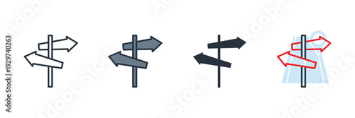 A set of four different directional signs on a white background