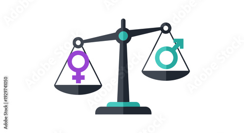 Vector illustration of balance scale with gender equality symbols