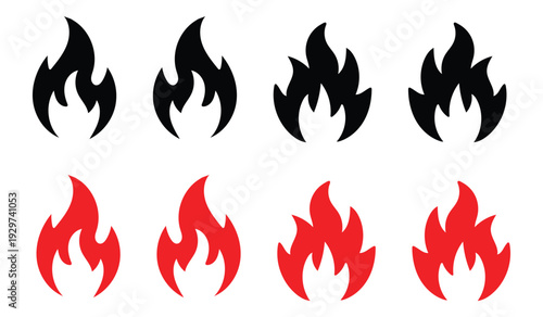 Fire flame icon set – heat burn hot temperature danger symbol collection