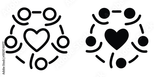 Community teamwork and love icon set – group connection relationship support symbols