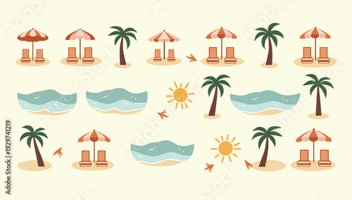 A serene and stylized illustration evokes a relaxing beach vibe. Perfect for travel blogs, summer promotions, or content needing a peaceful, vacation-