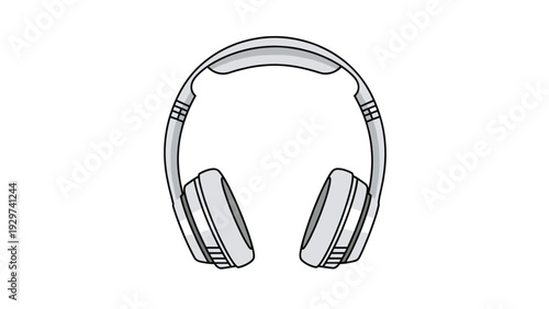 Clear line art illustration of modern over-ear headphones with light gray padding and black outlines on a white background.