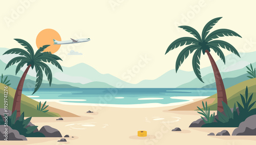 A serene illustration of a palm tree on a beach, evoking feelings of peace and relaxation. Ideal for travel promotions, vacation content, or branding 