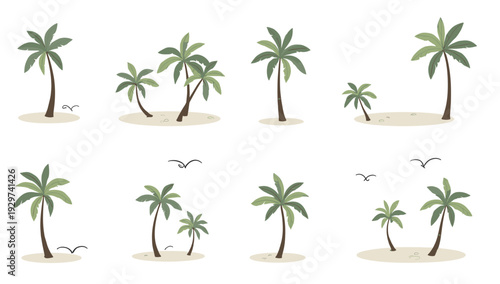 A cheerful illustration of a tropical island scene with palm trees. Perfect for backgrounds, travel content, or representing relaxation and vacation t