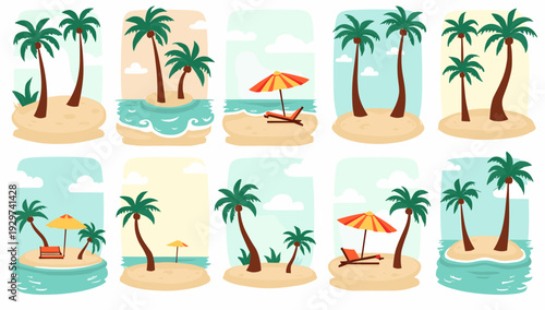 A cheerful illustration of a secluded island, evoking feelings of relaxation and escape. Ideal for travel promotions, summer content, or representing 
