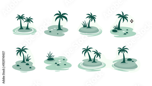 A serene and minimalist illustration of a small island with palm trees. Perfect for travel content, vacation promotions, or backgrounds evoking a sens