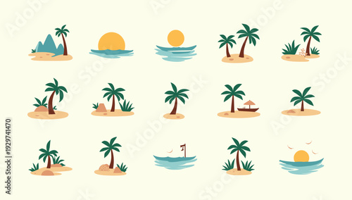 A minimalist illustration of a small tropical island with palm trees. Perfect for vacation-themed content, travel blogs, or conveying a sense of escap