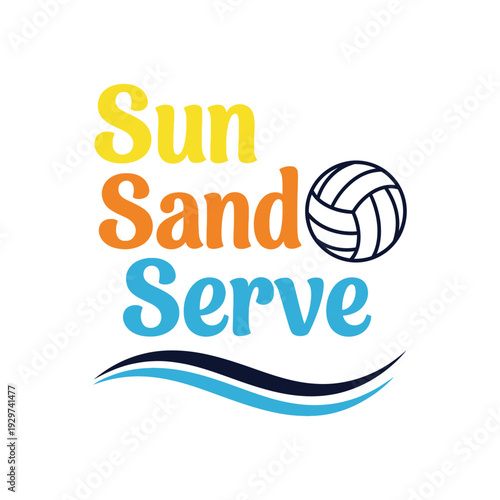 Vibrant beach volleyball logo with sun, sand, and serve theme tshirt design