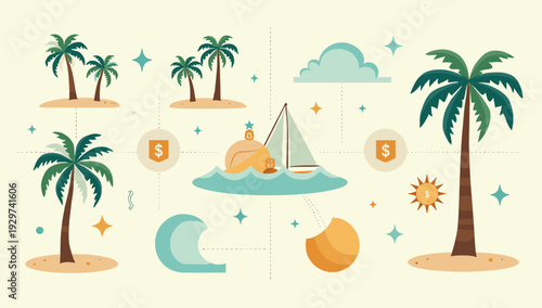 A whimsical illustration of a palm tree evokes a relaxing, carefree mood. Perfect for travel blogs, summer promotions, or adding a touch of paradise t