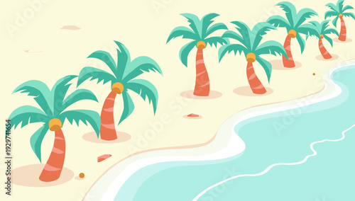 A cheerful, flat-style illustration of a palm tree evokes relaxation and vacation vibes. Ideal for travel agencies, summer promotions, or creating a t