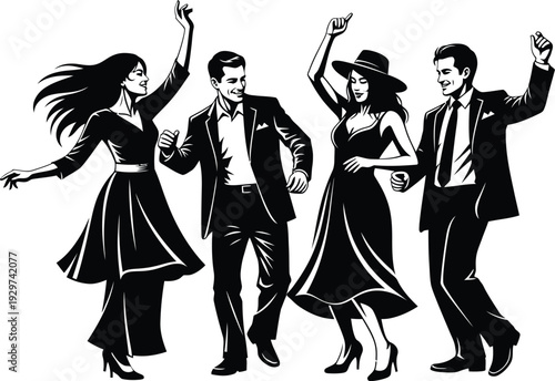 Four people dancing and having fun together