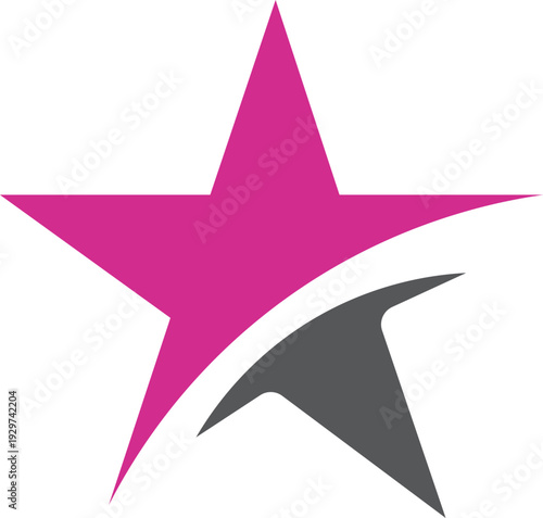 bold pink magenta and gray star swoosh logo dynamic two tone modern fashion entertainment sports branding design isolated background.