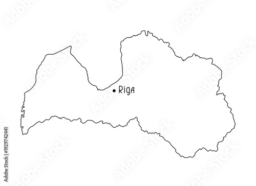 Latvia Baltic country map with Riga capital city, detailed accurate border line simple hand drawn minimalist outline vector illustration, blank template for geography, travel, educational project