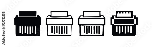 Paper Shredder with Strip and Cross-Cut Icons Set