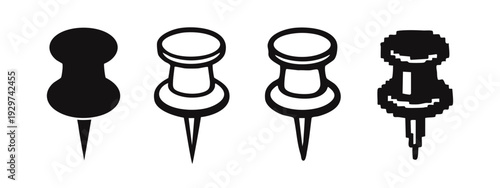 Push Pin and Thumbtack Office Stationery Icons Set