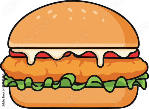 Delicious Crispy Chicken Burger with Lettuce and Sauce.