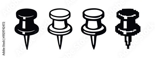 Push Pin and Thumbtack Icons with Glossy and Pixelated Effects
