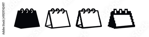 Set of four minimalist desk calendar icons in diverse styles, perfect for time management and scheduling.