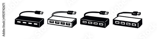 Quadro em tela USB Hub and Port Splitter Vector Icons for Computer and Tech Devices