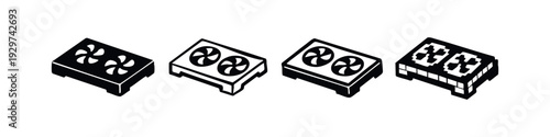 Isometric GPU Graphics Card Vector Icons for Computing and Data Processing