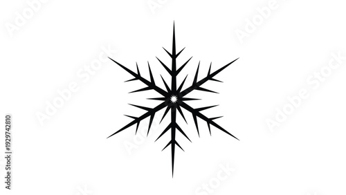 Simple black snowflake icon with sharp symmetrical points and a detailed center design isolated on a plain white background.