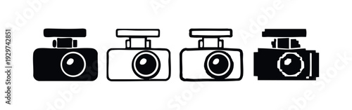 Front View Car Dash Camera Icon Set with Solid, Outline, Bold, and Pixel Art Styles