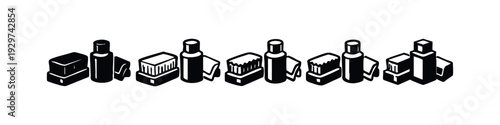 Isometric Shoe Care Kit Icons with 3D Sponge, Polish Bottle, and Brush Elements