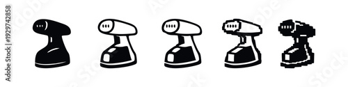 Handheld Steam Cleaner Icons Set for Garment Care and Home Cleaning in Various Styles