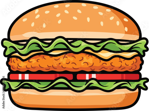 Delicious Crispy Chicken Burger with Lettuce and Tomato.