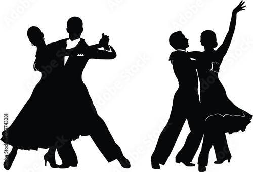 Silhouette of couples dancing in ballroom style