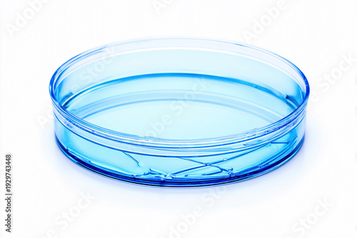 Petri dish on white background showing clear blue medium for culture samples Generative AI