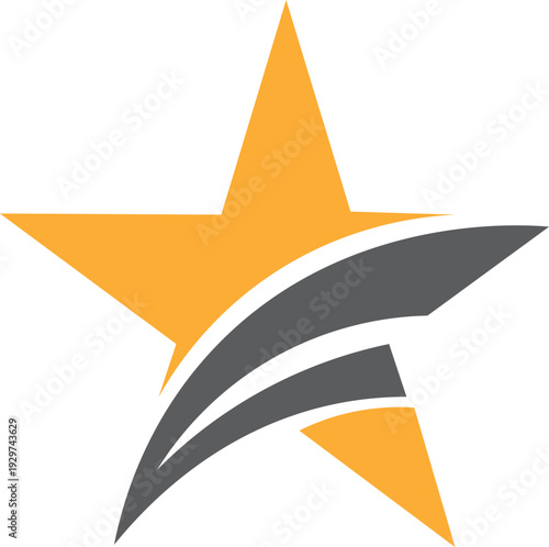 bold golden yellow star with double gray swoosh stripes logo dynamic two tone professional aviation sports corporate branding design isolated background.
