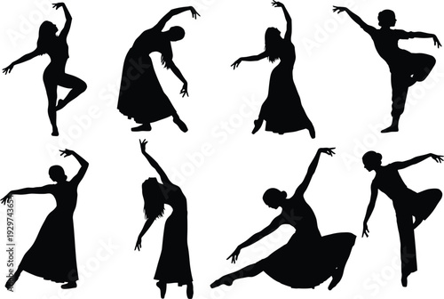 Silhouette of various dance poses