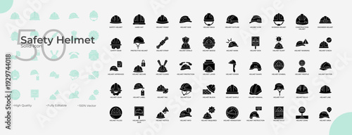 Safety Helmet Solid Editable Icons set
