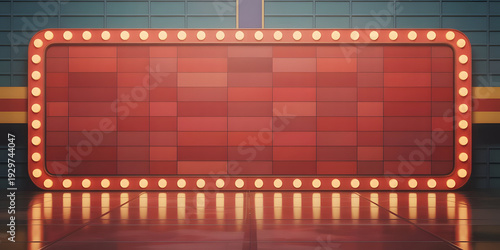 Vintage style movie theater marquee board with lights
