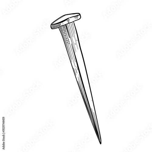 iron nail hardware vector line art hand drawn illustration