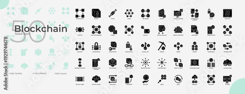 Blockchain Solid Editable Icons set